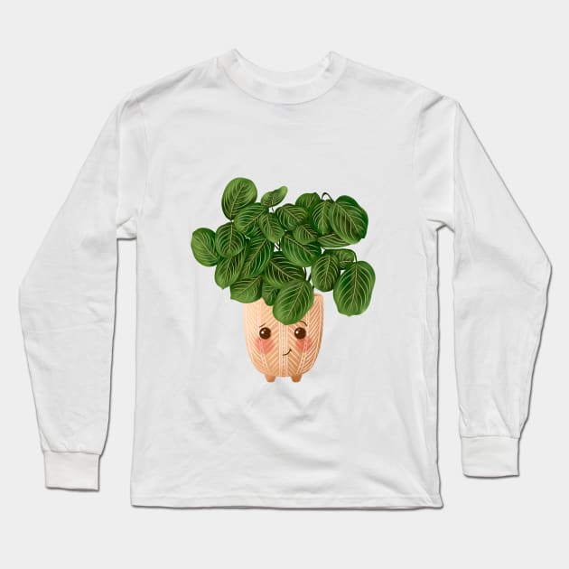 Cute Plant Illustration, Lemon Lime Prayer Plant - Maranta Long Sleeve T-Shirt by gusstvaraonica